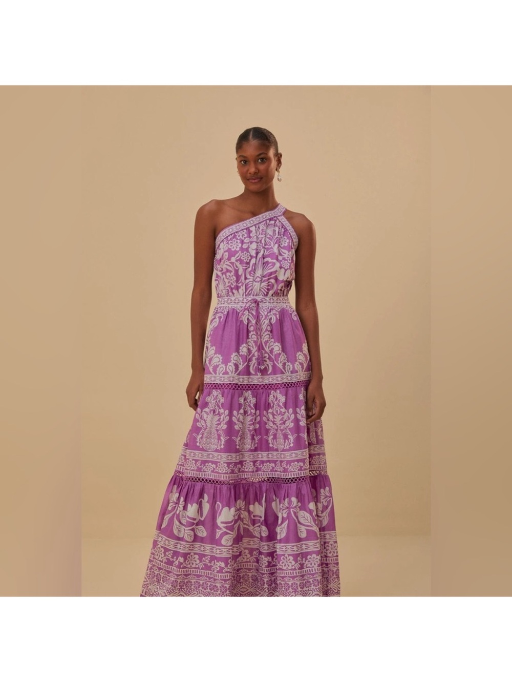 FARM Rio Sweet Garden Lilac Maxi Dress One-Shoulder Purple Printed Large Floral